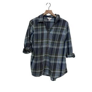 CJ Banks Womens Roll Tab Button Up Green Blue Plaid Shirt Size X